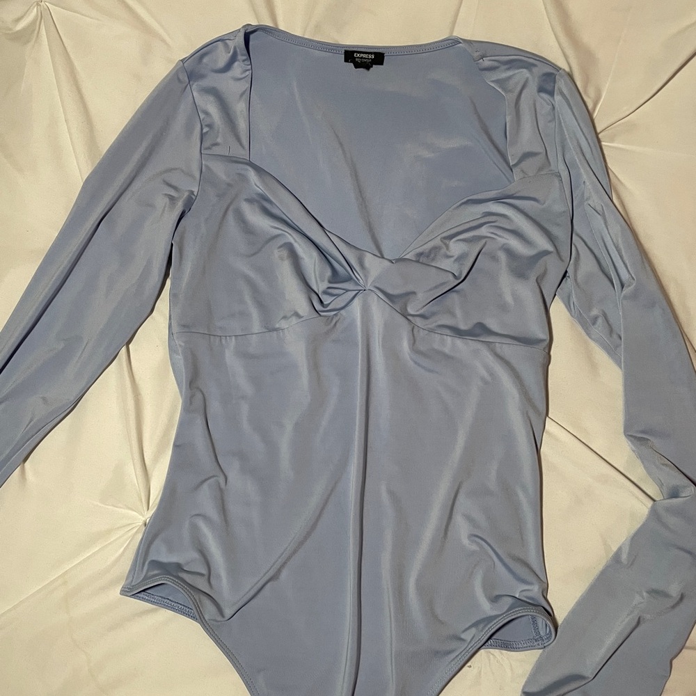 Express Gray Fitted Bodysuit with Tie Front